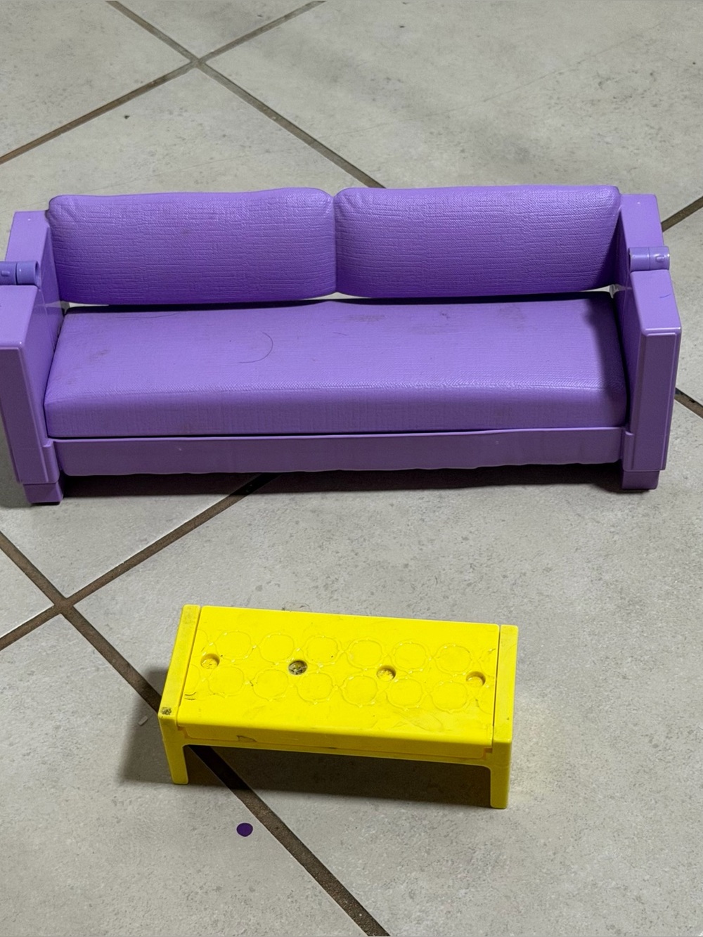 Barbie Doll Purple Kids Sofa‎ Playset with Yellow Table Toy Furniture
